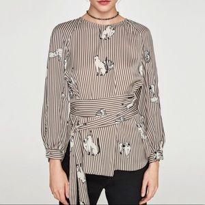 Zara Striped Cat Print Blouse FLASH SALE
